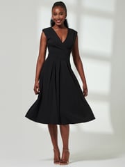 Jolie Moi Black Yuina Scuba Pleated Flare Midi Dress - Image 6 of 6