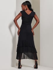 Jolie Moi Black Wrap Bodice Mesh Frill Maxi Dress - Image 2 of 6