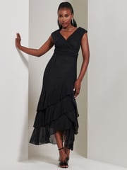 Jolie Moi Black Wrap Bodice Mesh Frill Maxi Dress - Image 4 of 6
