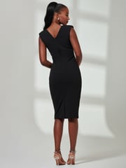 Jolie Moi Black Yiskah Wrap  Bodice Pencil Dress - Image 2 of 6