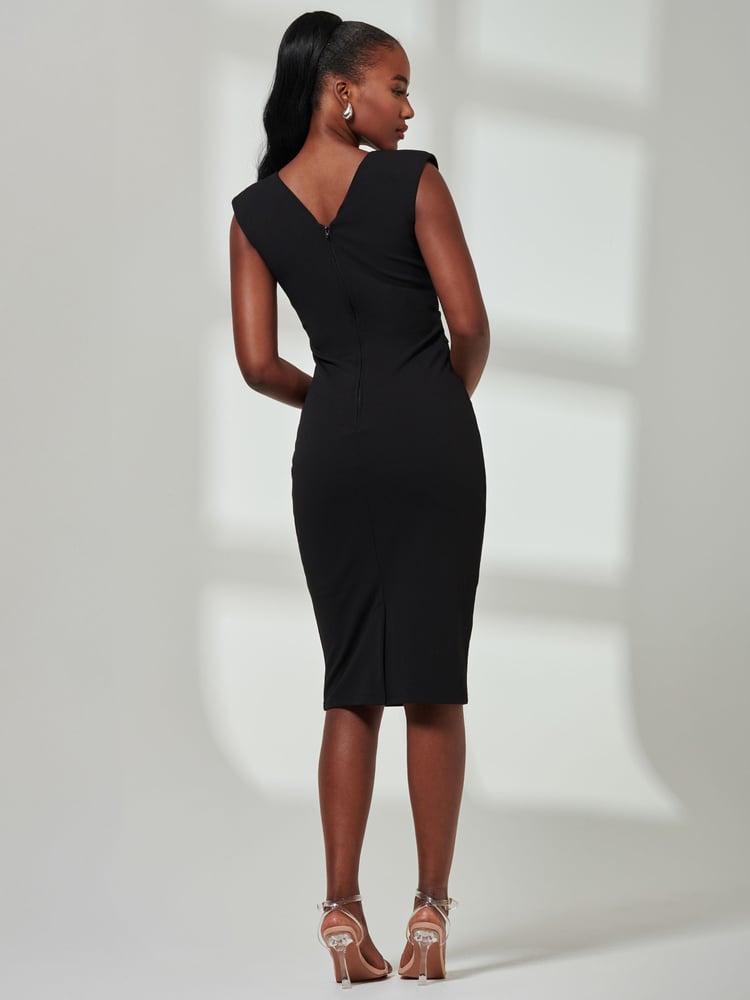 Jolie Moi Black Yiskah Wrap  Bodice Pencil Dress - Image 2 of 6