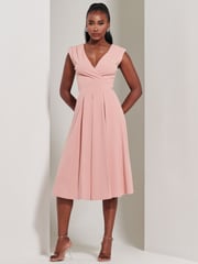Jolie Moi Pink Yuina Scuba Pleated Flare Midi Dress - Image 1 of 6