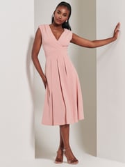 Jolie Moi Pink Yuina Scuba Pleated Flare Midi Dress - Image 4 of 6