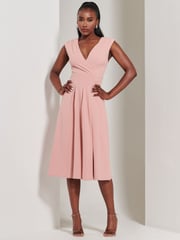 Jolie Moi Pink Yuina Scuba Pleated Flare Midi Dress - Image 5 of 6