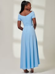 Jolie Moi Blue Yana Off Shoulder Scuba Maxi Dress - Image 2 of 6