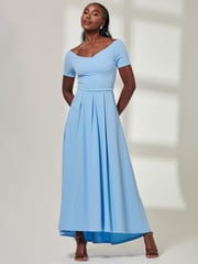 Jolie Moi Blue Yana Off Shoulder Scuba Maxi Dress - Image 6 of 6