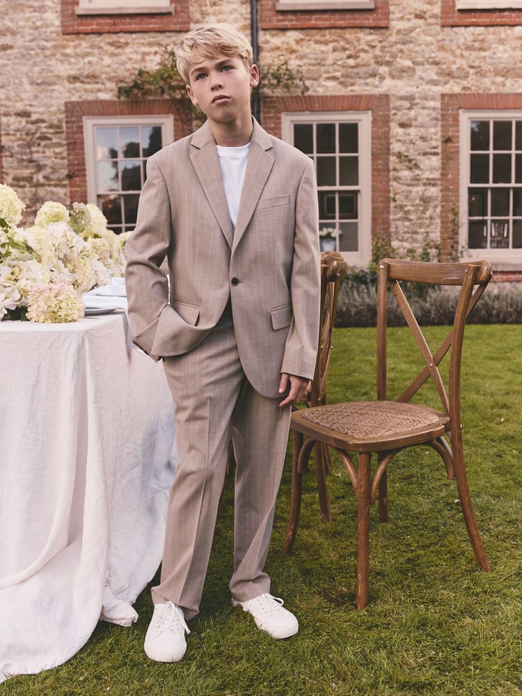 Neutral Relaxed Fit Stripe Suit Jacket (3-16yrs) - Image 1 of 12