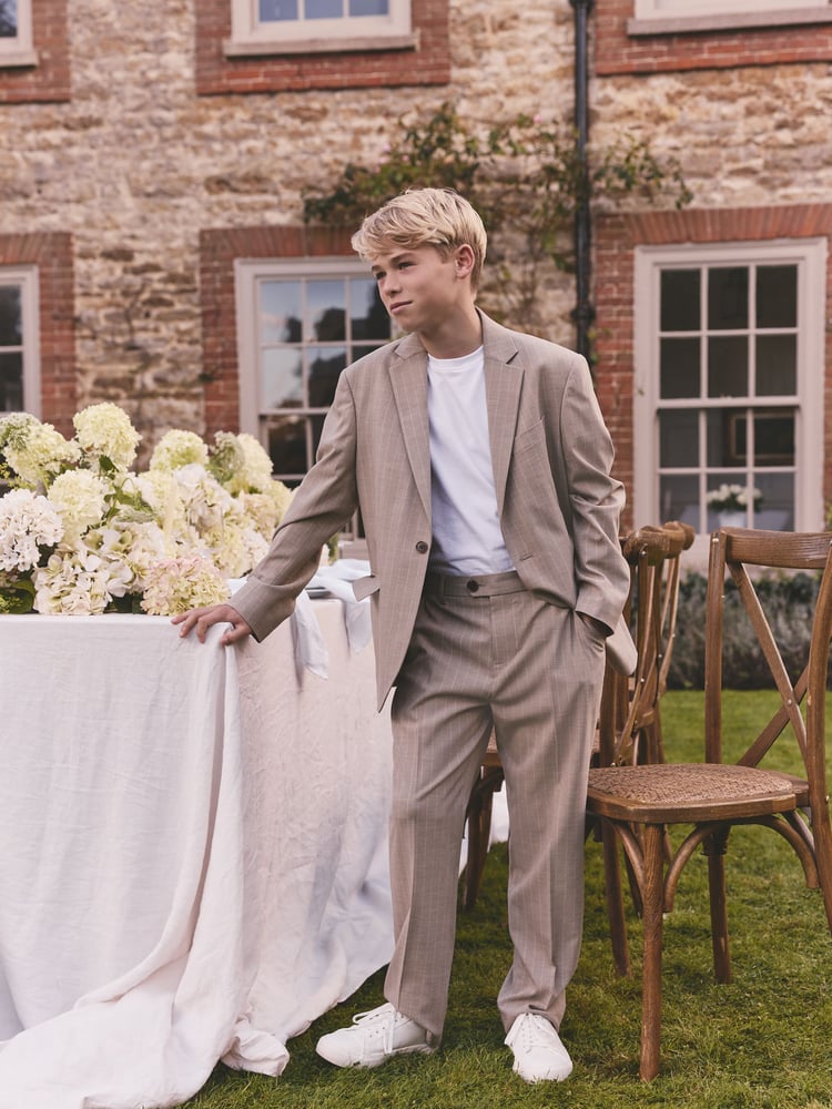 Neutral Relaxed Fit Stripe Suit Jacket (3-16yrs) - Image 2 of 12