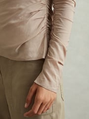 Reiss Blush Eleni Ruched Long Sleeve Top - Image 3 of 6