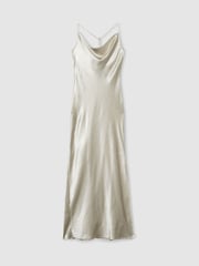 Reiss Silver Paisley Cowl-Neck Hammered-Satin Slip Dress - Image 2 of 6