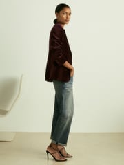 Reiss Burgundy Yasmin Cotton Velvet Blazer - Image 1 of 7
