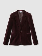 Reiss Burgundy Yasmin Cotton Velvet Blazer - Image 2 of 7