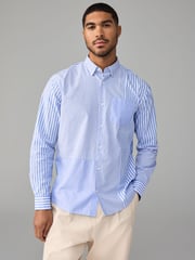 Blue 100% Cotton Long Sleeve Stripe Poplin Oxford Shirt - Image 1 of 7