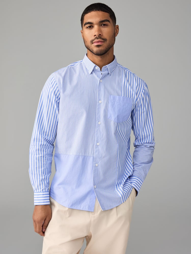 Blue 100% Cotton Long Sleeve Stripe Poplin Oxford Shirt - Image 1 of 7