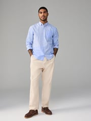Blue 100% Cotton Long Sleeve Stripe Poplin Oxford Shirt - Image 3 of 7