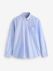 Blue 100% Cotton Long Sleeve Stripe Poplin Oxford Shirt - Image 5 of 7