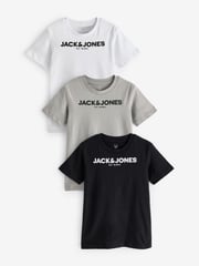 JACK & JONES JUNIOR Crew Neck Logo 100% Cotton White T-Shirts 3 Pack - Image 1 of 4