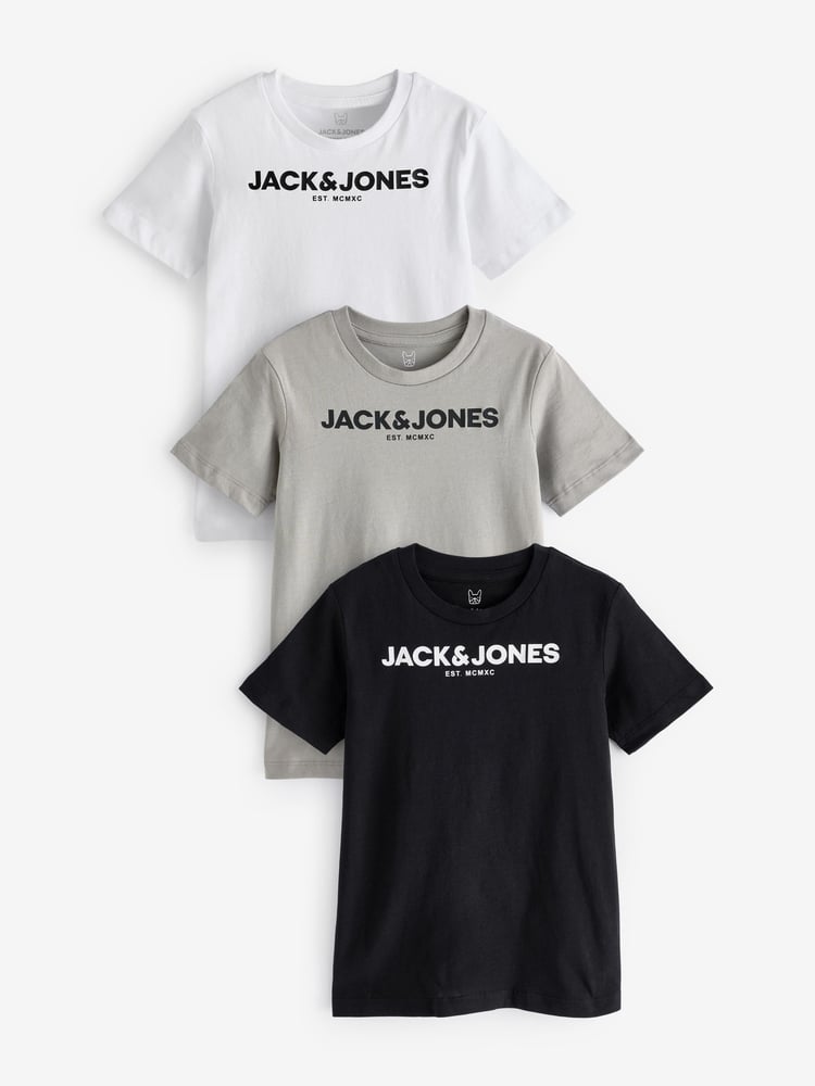 JACK & JONES JUNIOR Crew Neck Logo 100% Cotton White T-Shirts 3 Pack - Image 1 of 4