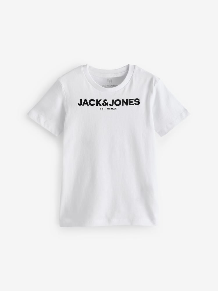 JACK & JONES JUNIOR Crew Neck Logo 100% Cotton White T-Shirts 3 Pack - Image 2 of 4