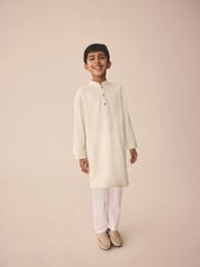 Ecru Textured Jacqard EID Kurta (3mths-16yrs) - Image 2 of 9