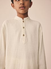 Ecru Textured Jacqard EID Kurta (3mths-16yrs) - Image 4 of 9