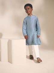 Blue Leaf Embroidered EID Kurta (3mths-16yrs) - Image 3 of 9