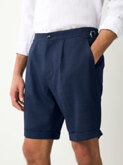Navy Blue Slim Fit Textured Side Adjuster Shorts - Image 1 of 10