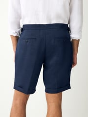 Navy Blue Slim Fit Textured Side Adjuster Shorts - Image 3 of 10