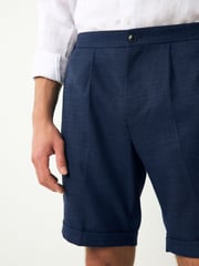 Navy Blue Slim Fit Textured Side Adjuster Shorts - Image 4 of 10