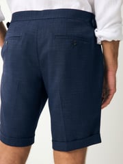 Navy Blue Slim Fit Textured Side Adjuster Shorts - Image 5 of 10