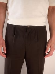 Brown Regular Fit Cotton Linen Blend Elasticated Back Trousers - Image 4 of 9