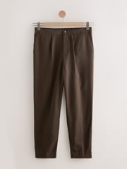 Brown Regular Fit Cotton Linen Blend Elasticated Back Trousers - Image 5 of 9