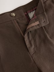 Brown Regular Fit Cotton Linen Blend Elasticated Back Trousers - Image 7 of 9