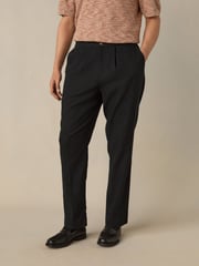 Black Regular Fit Cotton Linen Blend Elasticated Back Trousers - Image 1 of 11