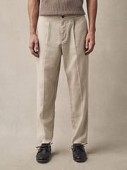 Ecru Regular Fit Cotton Linen Blend Elasticated Back Trousers - Image 1 of 9