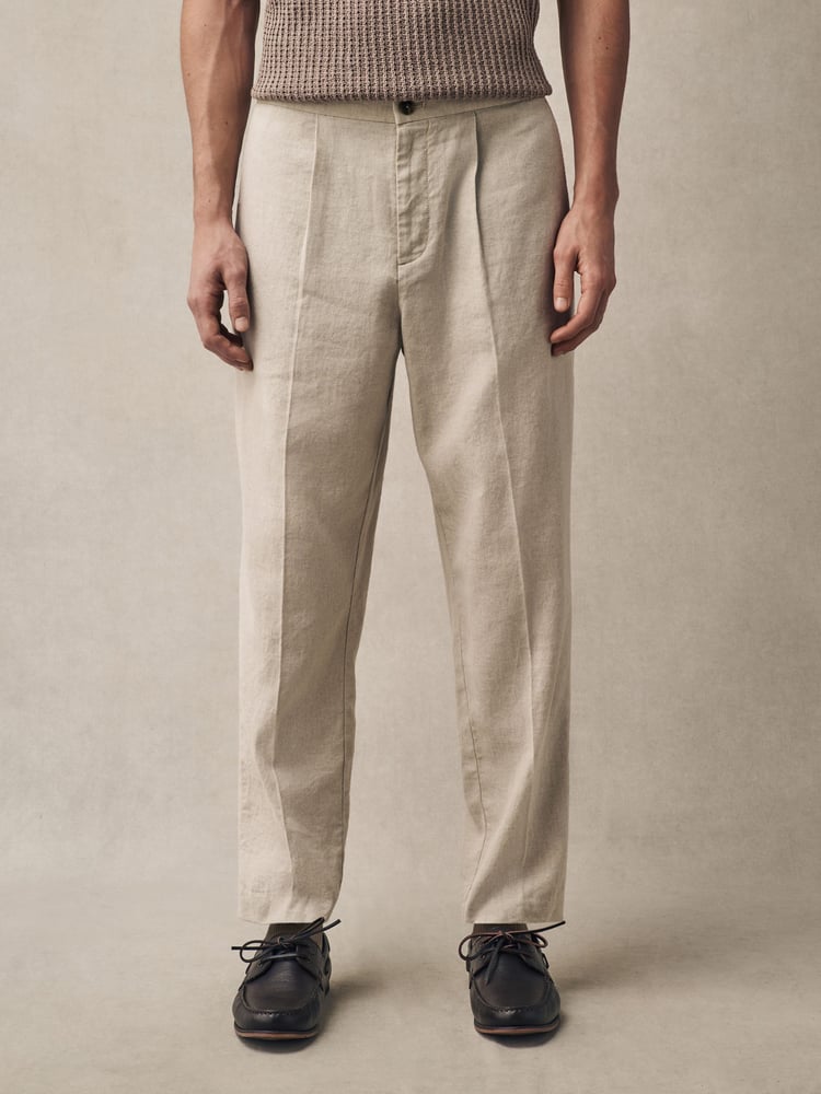 Ecru Regular Fit Cotton Linen Blend Elasticated Back Trousers - Image 1 of 9