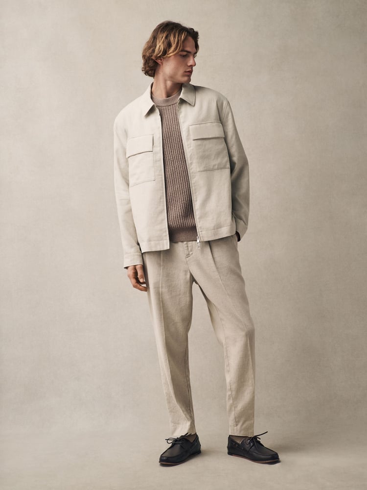 Ecru Regular Fit Cotton Linen Blend Elasticated Back Trousers - Image 2 of 9