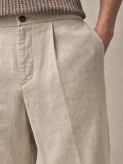 Ecru Regular Fit Cotton Linen Blend Elasticated Back Trousers - Image 4 of 9