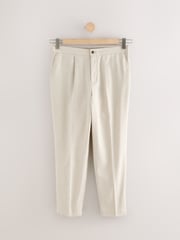 Ecru Regular Fit Cotton Linen Blend Elasticated Back Trousers - Image 5 of 9