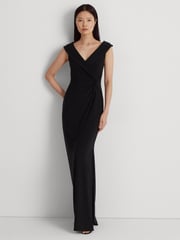 Lauren Ralph Lauren Leonidas V Neck Rouched Jersey Gown Dress - Image 1 of 7