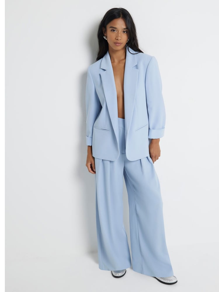 River Island Blue Petite Wide Leg Tailored Trousers - Image 1 of 6 River Island Blue Petite Wide Leg Tailored Trousers - Image 1 of 6