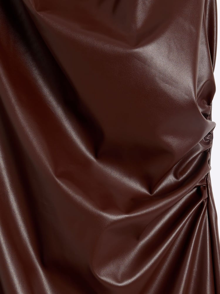 River Island Brown Faux Leather Drape Midi Dress - Image 3 of 3 River Island Brown Faux Leather Drape Midi Dress - Image 3 of 3