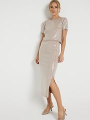 River Island Blue Sequin Midi Skirt - Image 1 of 4