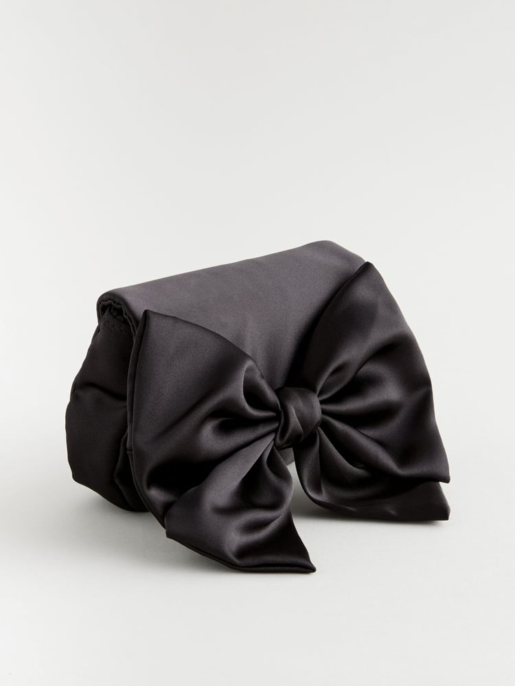 Black Statement Satin Bow Bag - Image 1 of 4
