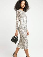 River Island Black/White Mesh Asymmetric Bodycon Black/White Midi Dress - Image 2 of 4