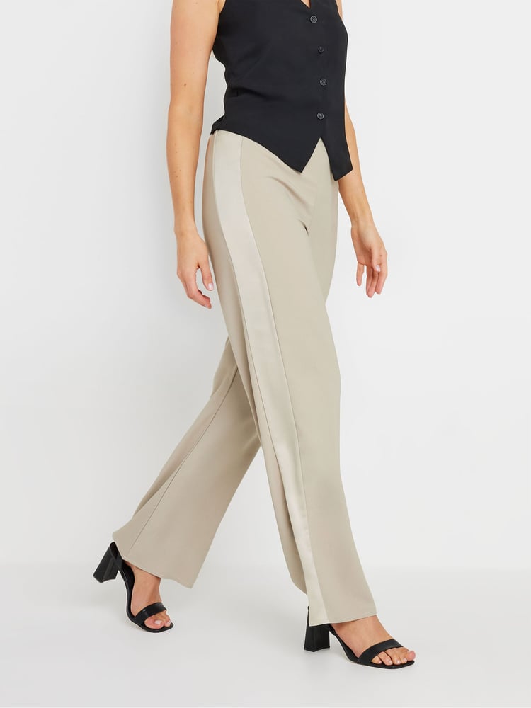 Long Tall Sally Natural Satin Side Stripe Trousers - Image 2 of 5
