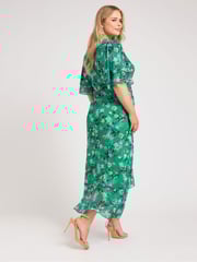 Yours Curve Green London Ruffle Wrap Mesh Dress - Image 4 of 5