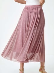 Roman Pink A-Line Shimmer Stretch Midi Skirt - Image 3 of 5