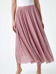 Roman Pink A-Line Shimmer Stretch Midi Skirt - Image 4 of 5