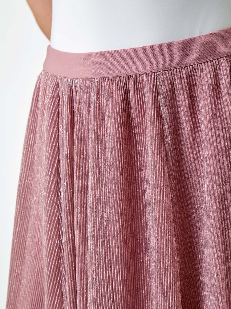 Roman Pink A-Line Shimmer Stretch Midi Skirt - Image 5 of 5